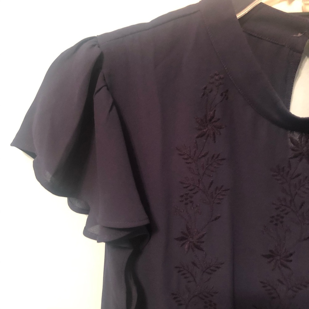 LOFT Navy Embroidered Top - Picture 2 of 8